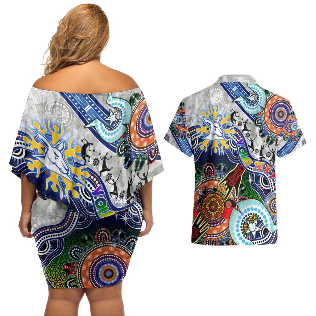 Custom NAIDOC Week 2024 North Melbourne Kangaroos Couples Matching Off Shoulder Short Dress and Hawaiian Shirt Australia Aboriginal Dot Painting