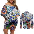 Custom NAIDOC Week 2024 North Melbourne Kangaroos Couples Matching Off Shoulder Short Dress and Long Sleeve Button Shirt Australia Aboriginal Dot Painting
