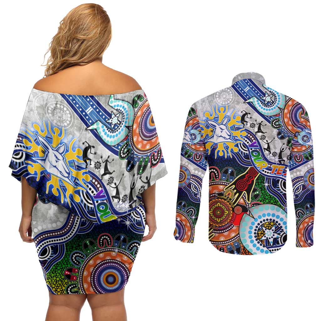 Custom NAIDOC Week 2024 North Melbourne Kangaroos Couples Matching Off Shoulder Short Dress and Long Sleeve Button Shirt Australia Aboriginal Dot Painting