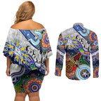 Custom NAIDOC Week 2024 North Melbourne Kangaroos Couples Matching Off Shoulder Short Dress and Long Sleeve Button Shirt Australia Aboriginal Dot Painting