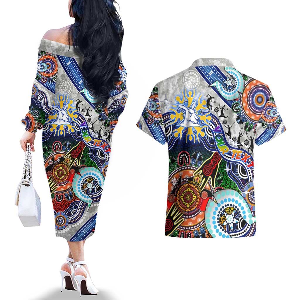Custom NAIDOC Week 2024 North Melbourne Kangaroos Couples Matching Off The Shoulder Long Sleeve Dress and Hawaiian Shirt Australia Aboriginal Dot Painting