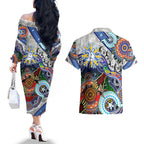 Custom NAIDOC Week 2024 North Melbourne Kangaroos Couples Matching Off The Shoulder Long Sleeve Dress and Hawaiian Shirt Australia Aboriginal Dot Painting