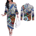 Custom NAIDOC Week 2024 North Melbourne Kangaroos Couples Matching Off The Shoulder Long Sleeve Dress and Long Sleeve Button Shirt Australia Aboriginal Dot Painting