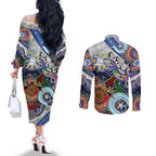 Custom NAIDOC Week 2024 North Melbourne Kangaroos Couples Matching Off The Shoulder Long Sleeve Dress and Long Sleeve Button Shirt Australia Aboriginal Dot Painting
