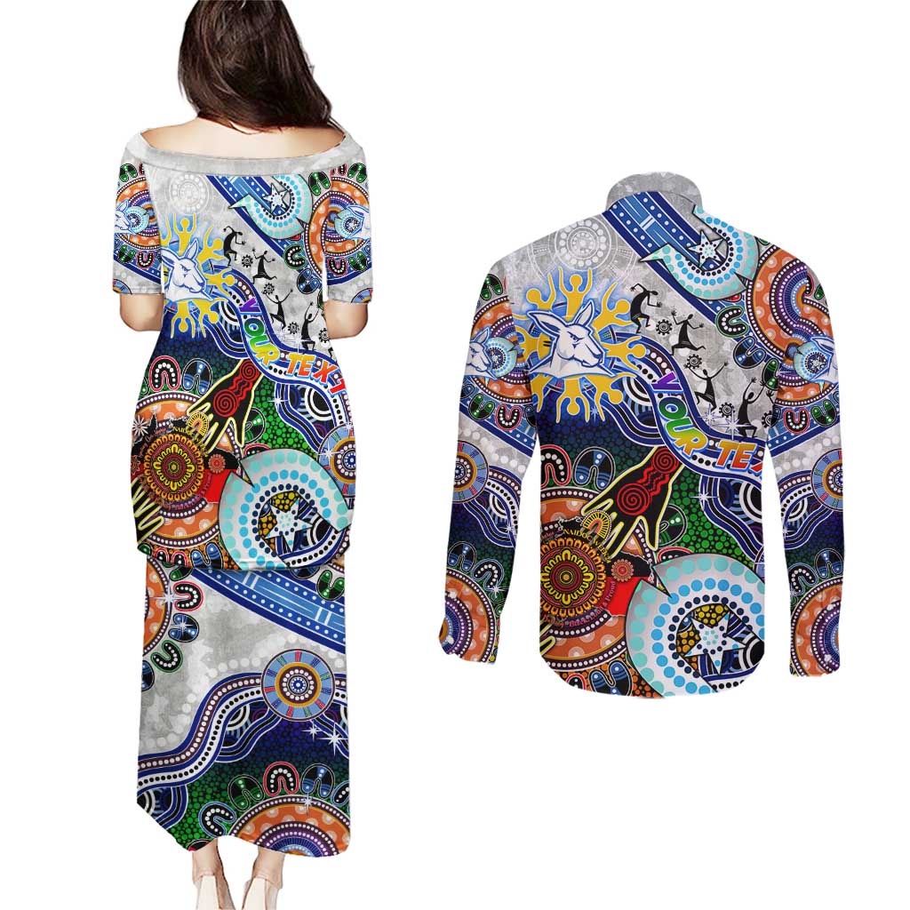 Custom NAIDOC Week 2024 North Melbourne Kangaroos Couples Matching Puletasi and Long Sleeve Button Shirt Australia Aboriginal Dot Painting