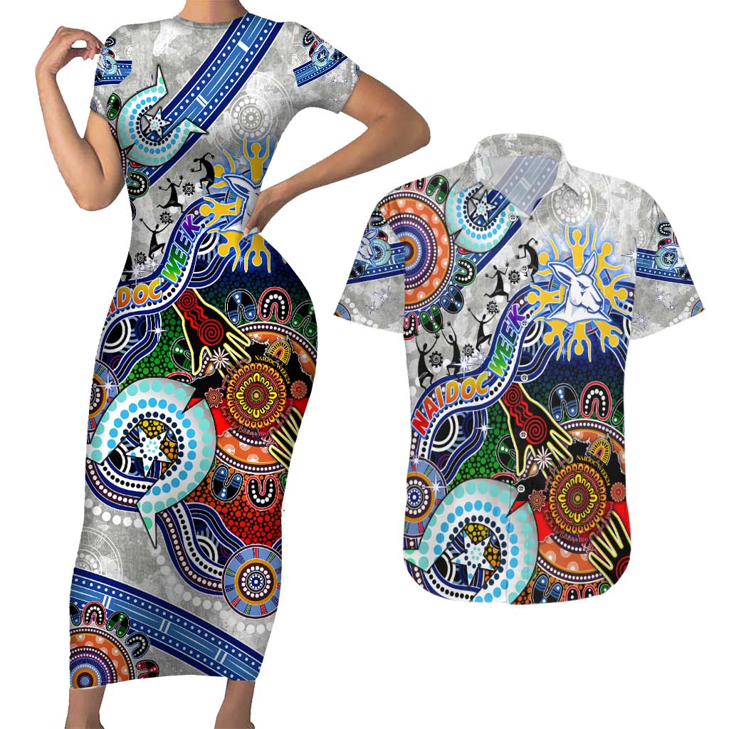 Custom NAIDOC Week 2024 North Melbourne Kangaroos Couples Matching Short Sleeve Bodycon Dress and Hawaiian Shirt Australia Aboriginal Dot Painting