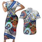 Custom NAIDOC Week 2024 North Melbourne Kangaroos Couples Matching Short Sleeve Bodycon Dress and Hawaiian Shirt Australia Aboriginal Dot Painting