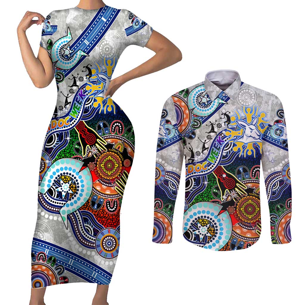 Custom NAIDOC Week 2024 North Melbourne Kangaroos Couples Matching Short Sleeve Bodycon Dress and Long Sleeve Button Shirt Australia Aboriginal Dot Painting