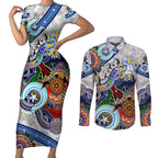 Custom NAIDOC Week 2024 North Melbourne Kangaroos Couples Matching Short Sleeve Bodycon Dress and Long Sleeve Button Shirt Australia Aboriginal Dot Painting