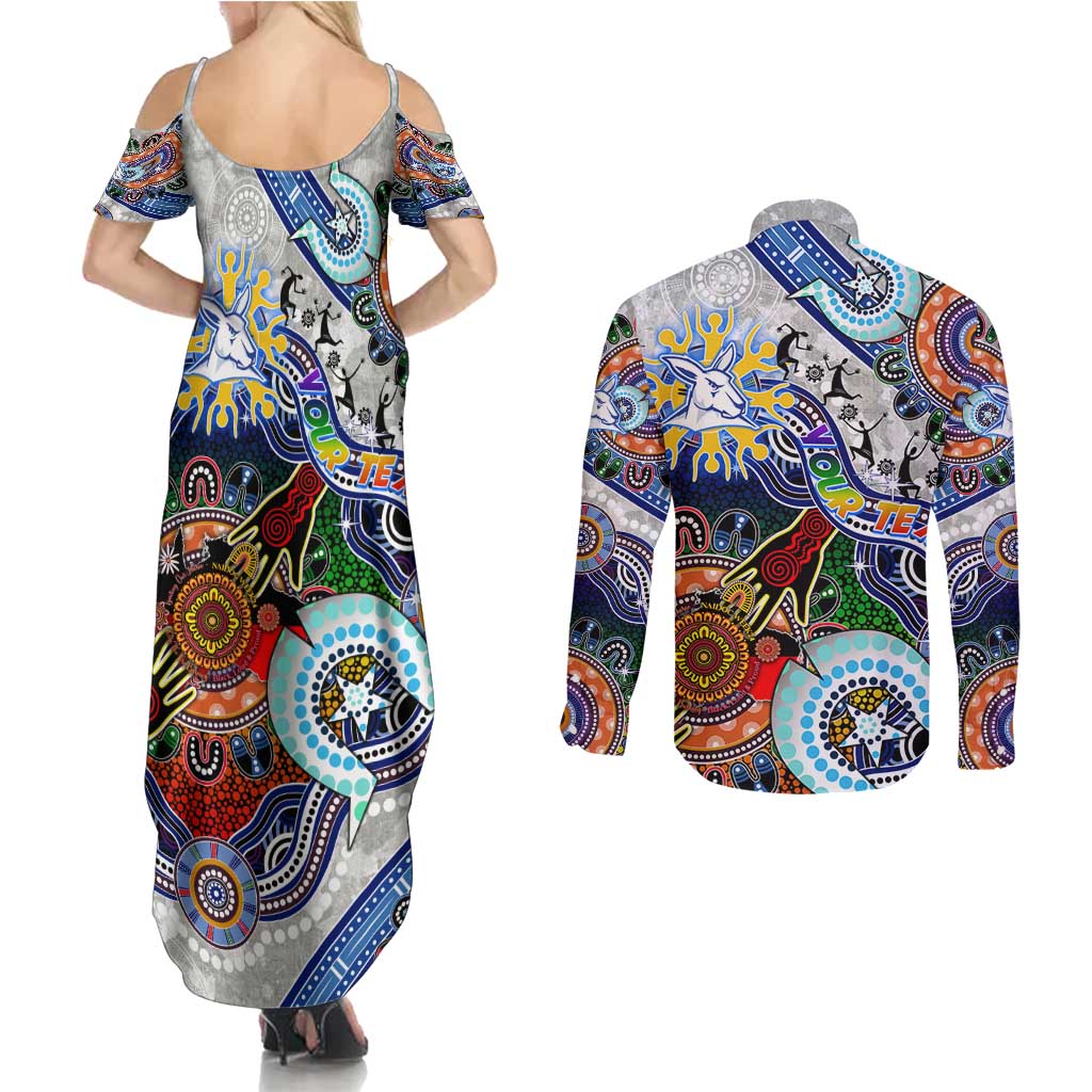 Custom NAIDOC Week 2024 North Melbourne Kangaroos Couples Matching Summer Maxi Dress and Long Sleeve Button Shirt Australia Aboriginal Dot Painting
