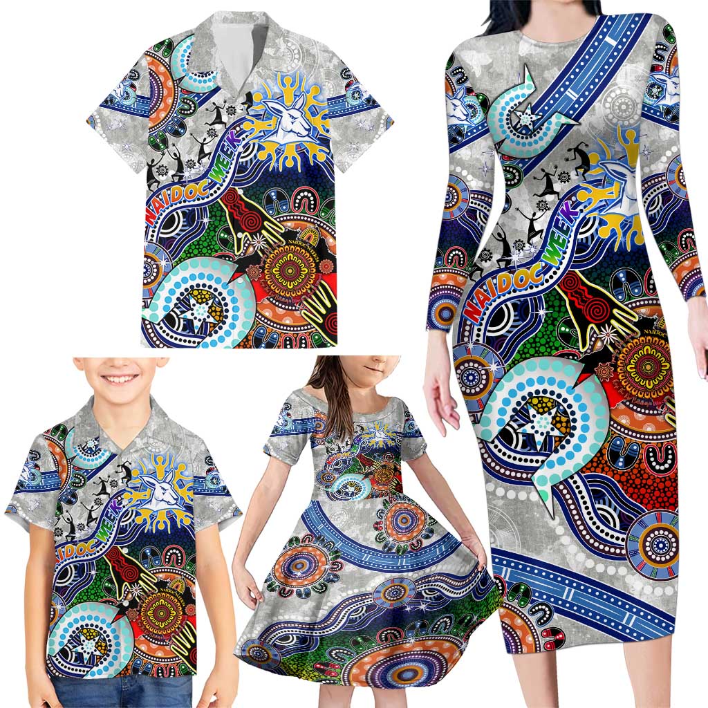 Custom NAIDOC Week 2024 North Melbourne Kangaroos Family Matching Long Sleeve Bodycon Dress and Hawaiian Shirt Australia Aboriginal Dot Painting