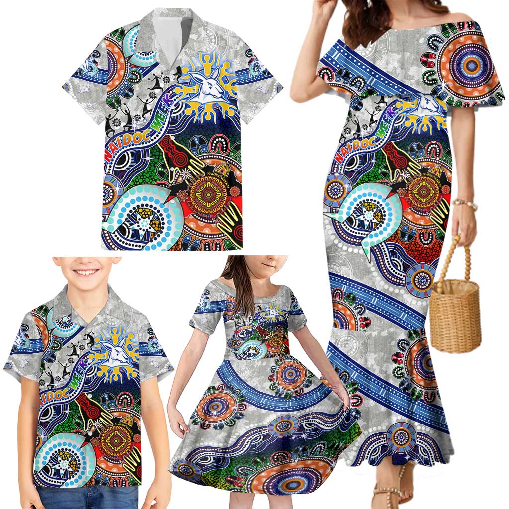Custom NAIDOC Week 2024 North Melbourne Kangaroos Family Matching Mermaid Dress and Hawaiian Shirt Australia Aboriginal Dot Painting