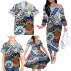 Custom NAIDOC Week 2024 North Melbourne Kangaroos Family Matching Off The Shoulder Long Sleeve Dress and Hawaiian Shirt Australia Aboriginal Dot Painting