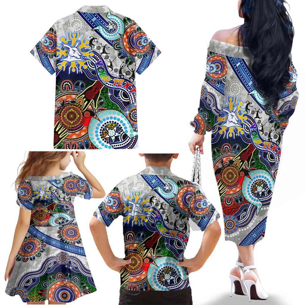 Custom NAIDOC Week 2024 North Melbourne Kangaroos Family Matching Off The Shoulder Long Sleeve Dress and Hawaiian Shirt Australia Aboriginal Dot Painting