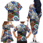 Custom NAIDOC Week 2024 North Melbourne Kangaroos Family Matching Off The Shoulder Long Sleeve Dress and Hawaiian Shirt Australia Aboriginal Dot Painting