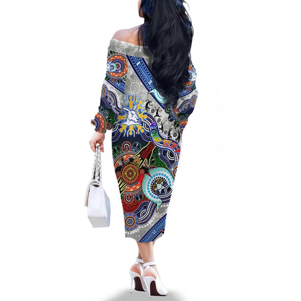 Custom NAIDOC Week 2024 North Melbourne Kangaroos Family Matching Off The Shoulder Long Sleeve Dress and Hawaiian Shirt Australia Aboriginal Dot Painting