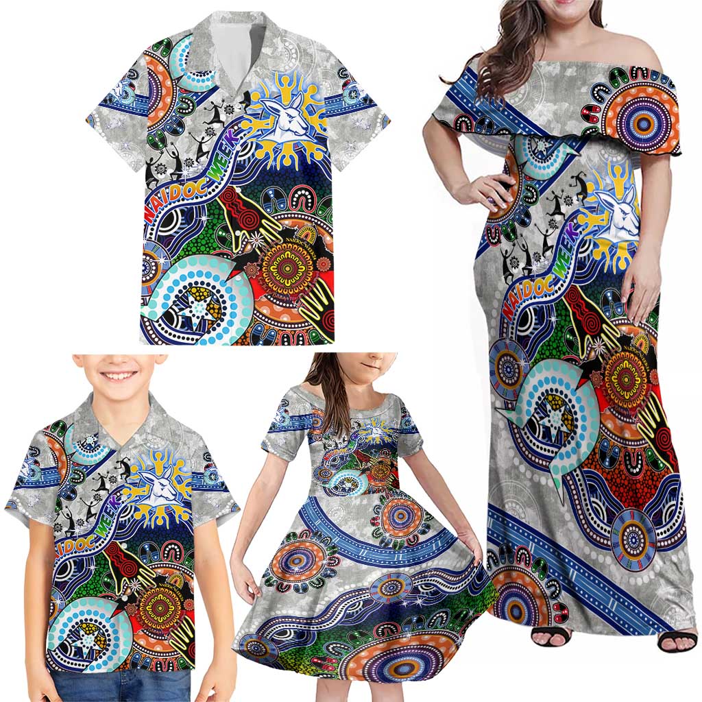 Custom NAIDOC Week 2024 North Melbourne Kangaroos Family Matching Off Shoulder Maxi Dress and Hawaiian Shirt Australia Aboriginal Dot Painting