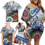 Custom NAIDOC Week 2024 North Melbourne Kangaroos Family Matching Off Shoulder Short Dress and Hawaiian Shirt Australia Aboriginal Dot Painting
