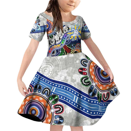 Custom NAIDOC Week 2024 North Melbourne Kangaroos Family Matching Off Shoulder Short Dress and Hawaiian Shirt Australia Aboriginal Dot Painting