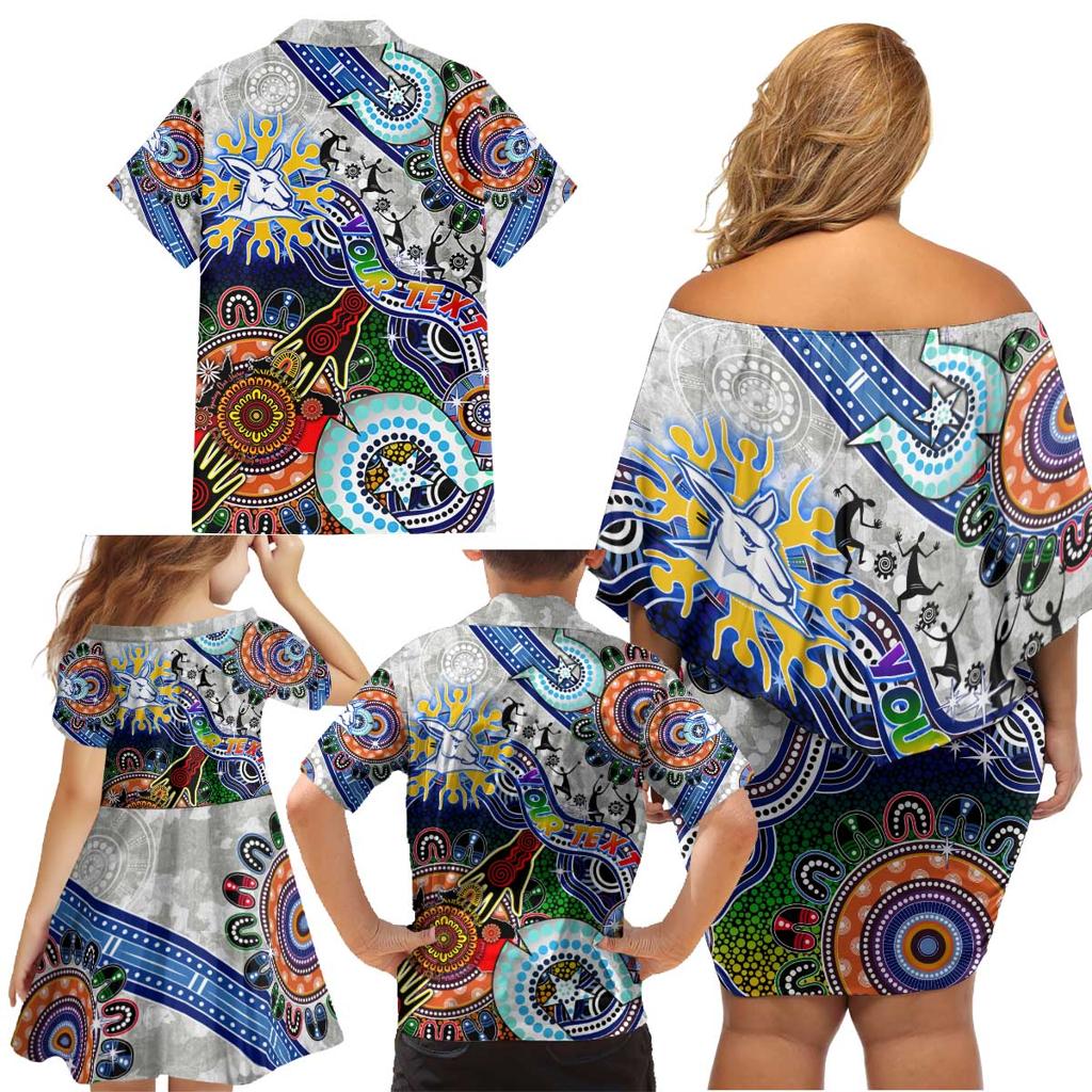 Custom NAIDOC Week 2024 North Melbourne Kangaroos Family Matching Off Shoulder Short Dress and Hawaiian Shirt Australia Aboriginal Dot Painting