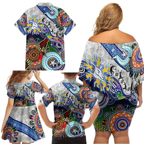 Custom NAIDOC Week 2024 North Melbourne Kangaroos Family Matching Off Shoulder Short Dress and Hawaiian Shirt Australia Aboriginal Dot Painting