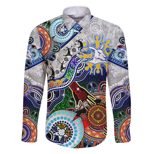 Custom NAIDOC Week 2024 North Melbourne Kangaroos Family Matching Off Shoulder Short Dress and Hawaiian Shirt Australia Aboriginal Dot Painting