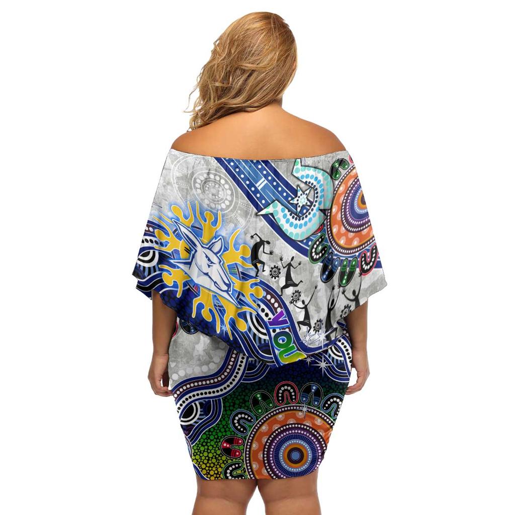 Custom NAIDOC Week 2024 North Melbourne Kangaroos Family Matching Off Shoulder Short Dress and Hawaiian Shirt Australia Aboriginal Dot Painting