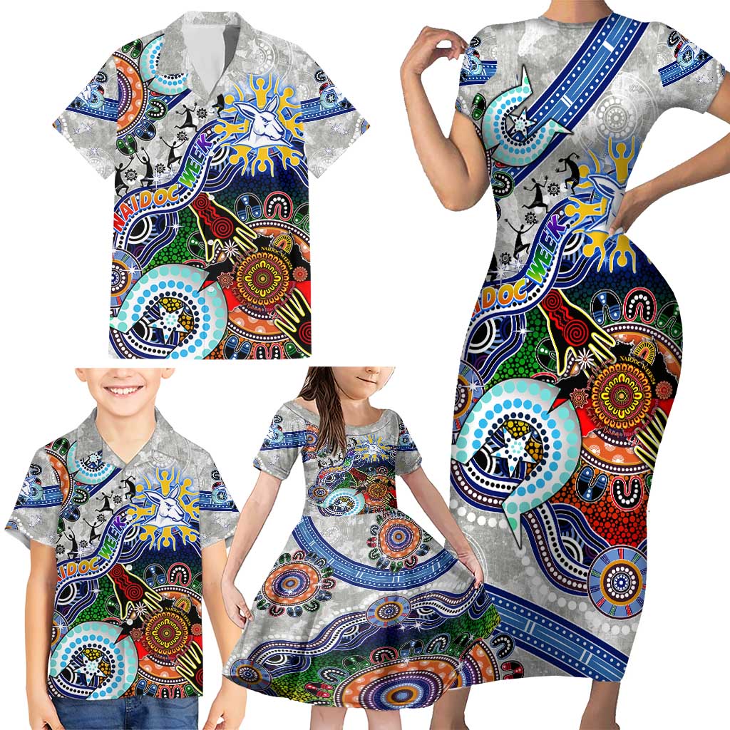 Custom NAIDOC Week 2024 North Melbourne Kangaroos Family Matching Short Sleeve Bodycon Dress and Hawaiian Shirt Australia Aboriginal Dot Painting