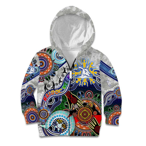 Custom NAIDOC Week 2024 North Melbourne Kangaroos Kid Hoodie Australia Aboriginal Dot Painting