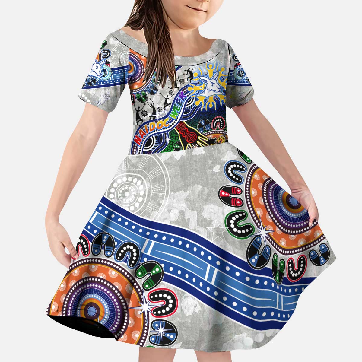 Custom NAIDOC Week 2024 North Melbourne Kangaroos Kid Short Sleeve Dress Australia Aboriginal Dot Painting
