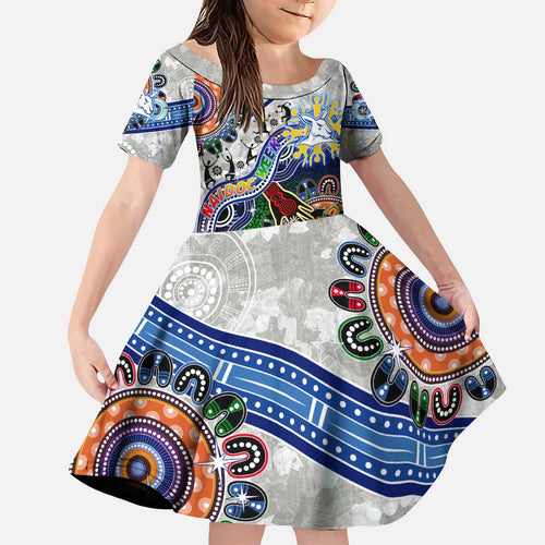 Custom NAIDOC Week 2024 North Melbourne Kangaroos Kid Short Sleeve Dress Australia Aboriginal Dot Painting