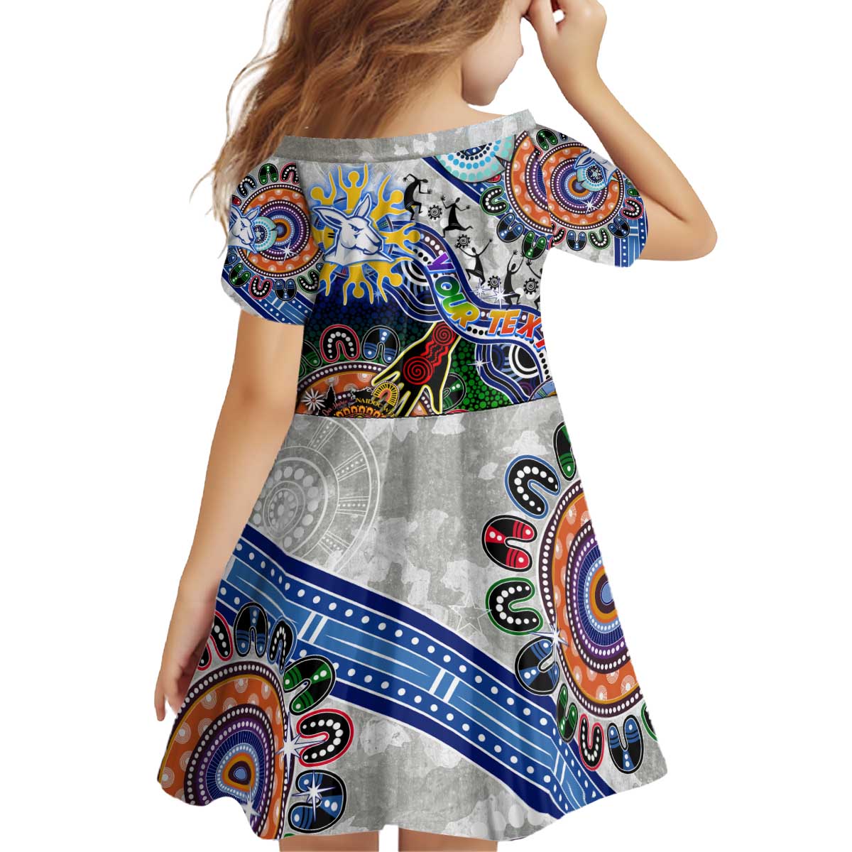 Custom NAIDOC Week 2024 North Melbourne Kangaroos Kid Short Sleeve Dress Australia Aboriginal Dot Painting