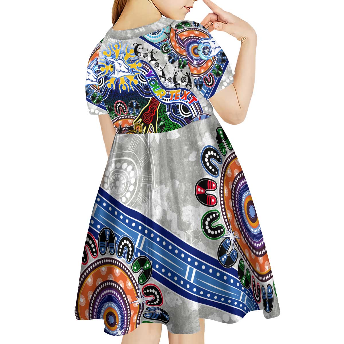 Custom NAIDOC Week 2024 North Melbourne Kangaroos Kid Short Sleeve Dress Australia Aboriginal Dot Painting