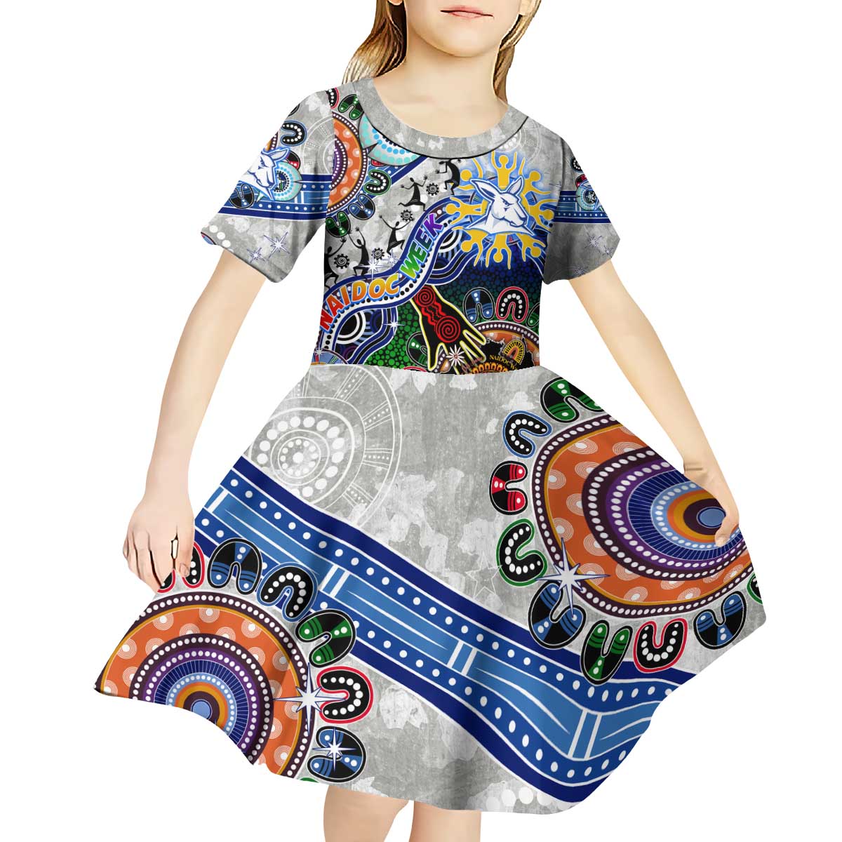 Custom NAIDOC Week 2024 North Melbourne Kangaroos Kid Short Sleeve Dress Australia Aboriginal Dot Painting
