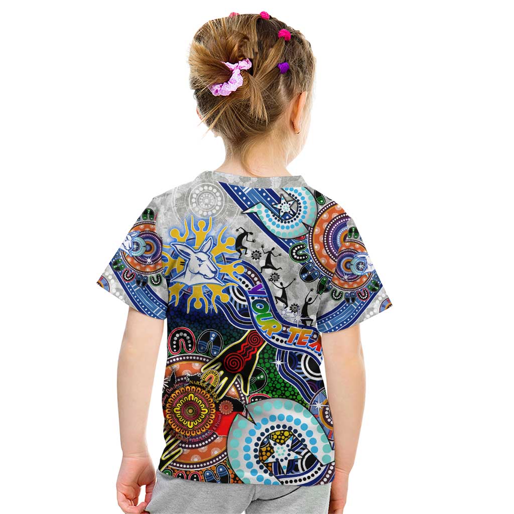 Custom NAIDOC Week 2024 North Melbourne Kangaroos Kid T Shirt Australia Aboriginal Dot Painting