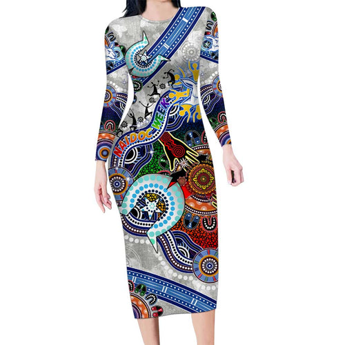 Custom NAIDOC Week 2024 North Melbourne Kangaroos Long Sleeve Bodycon Dress Australia Aboriginal Dot Painting