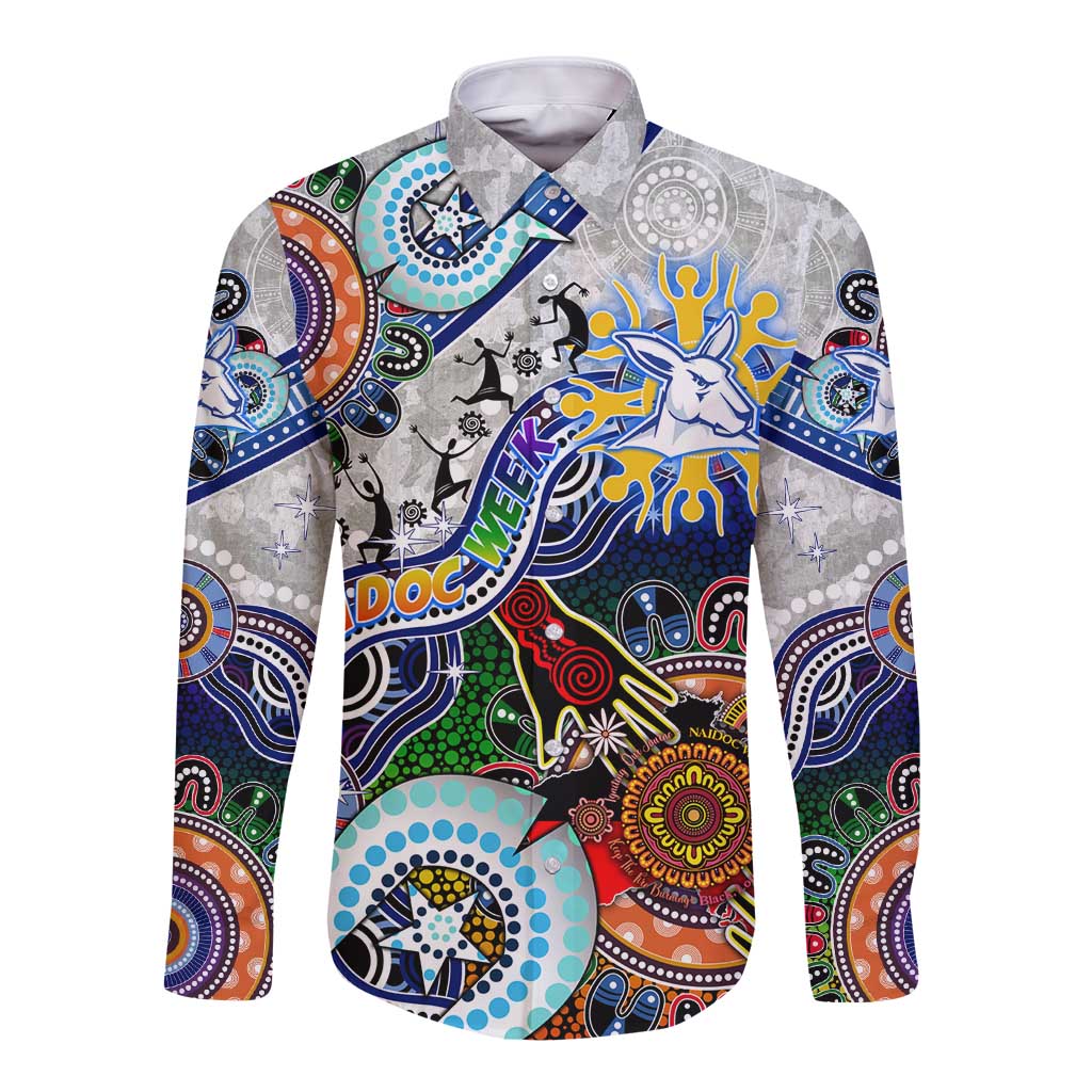Custom NAIDOC Week 2024 North Melbourne Kangaroos Long Sleeve Button Shirt Australia Aboriginal Dot Painting