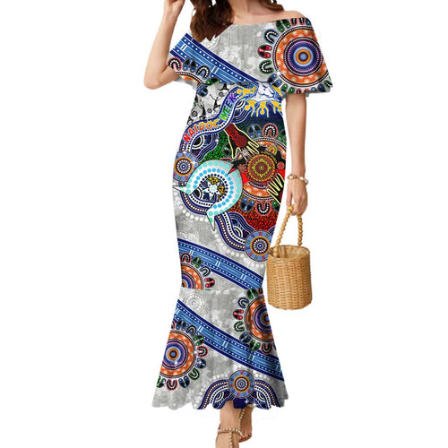 Custom NAIDOC Week 2024 North Melbourne Kangaroos Mermaid Dress Australia Aboriginal Dot Painting