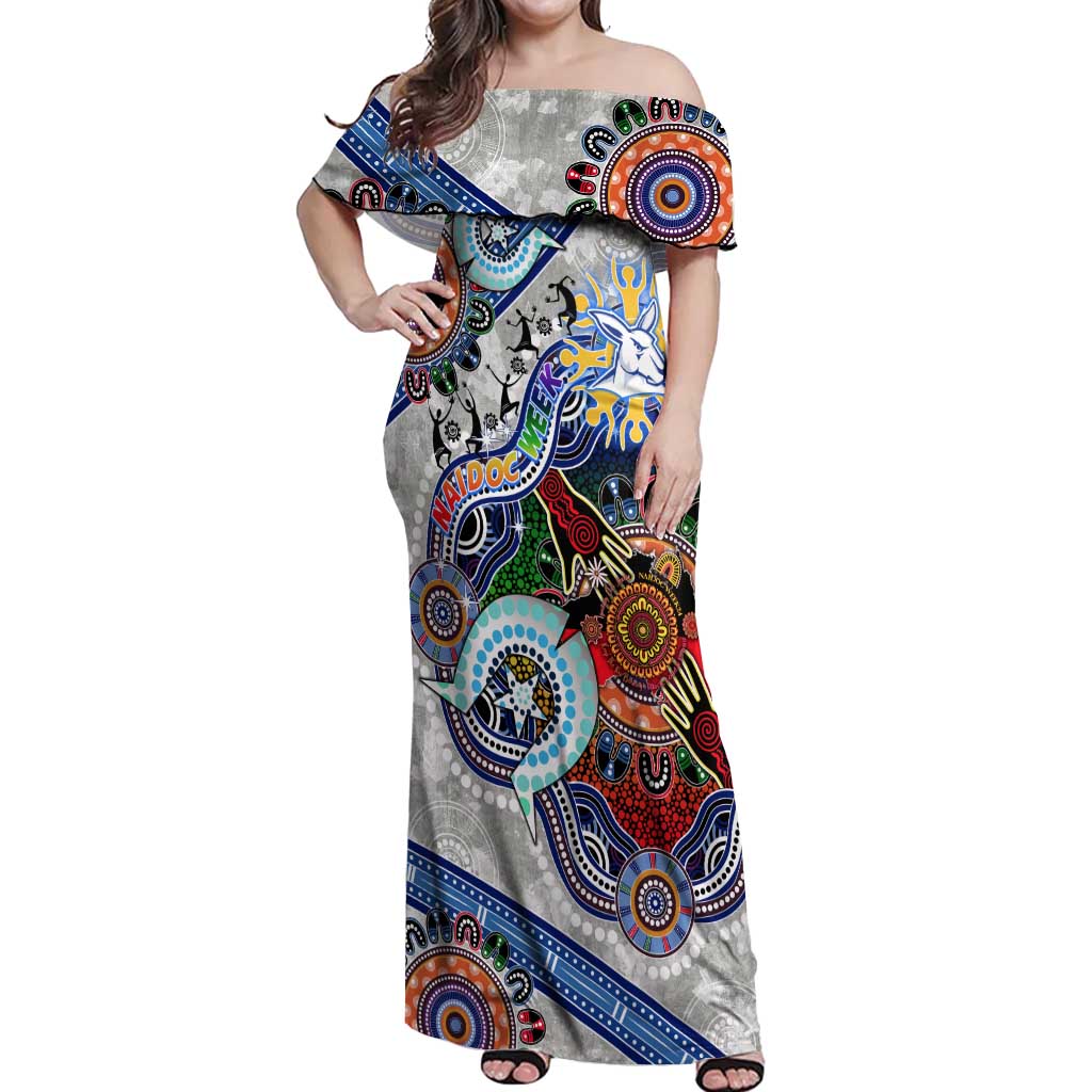 Custom NAIDOC Week 2024 North Melbourne Kangaroos Off Shoulder Maxi Dress Australia Aboriginal Dot Painting