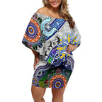 Custom NAIDOC Week 2024 North Melbourne Kangaroos Off Shoulder Short Dress Australia Aboriginal Dot Painting