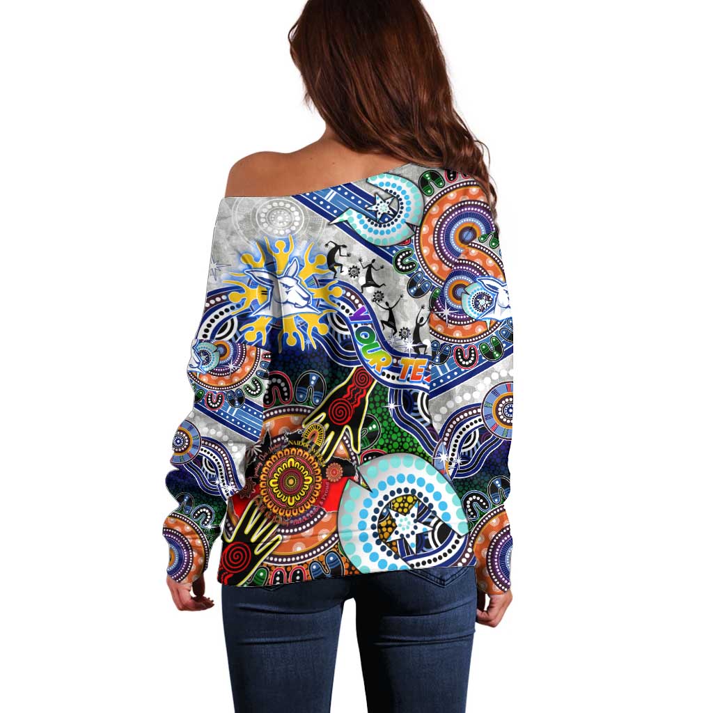 Custom NAIDOC Week 2024 North Melbourne Kangaroos Off Shoulder Sweater Australia Aboriginal Dot Painting