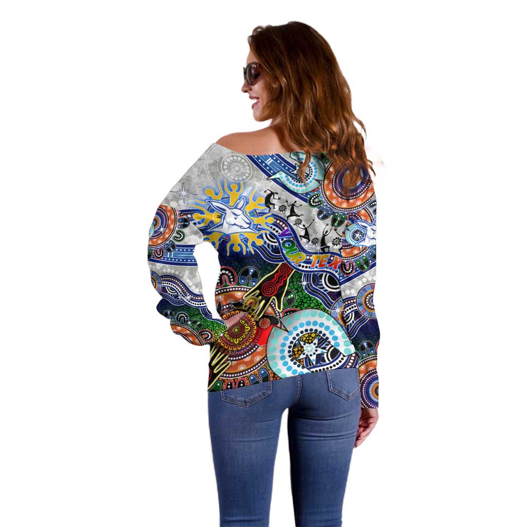 Custom NAIDOC Week 2024 North Melbourne Kangaroos Off Shoulder Sweater Australia Aboriginal Dot Painting