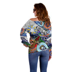 Custom NAIDOC Week 2024 North Melbourne Kangaroos Off Shoulder Sweater Australia Aboriginal Dot Painting