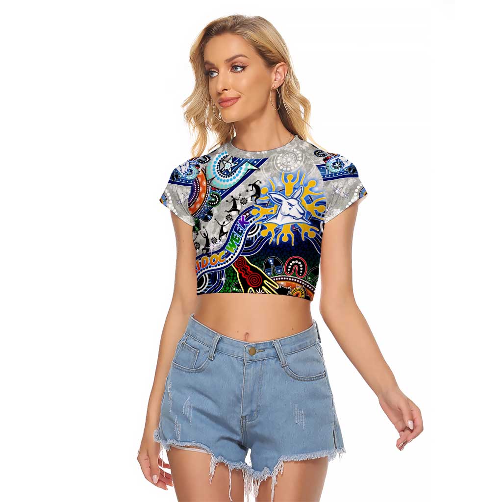 Custom NAIDOC Week 2024 North Melbourne Kangaroos Raglan Cropped T Shirt Australia Aboriginal Dot Painting