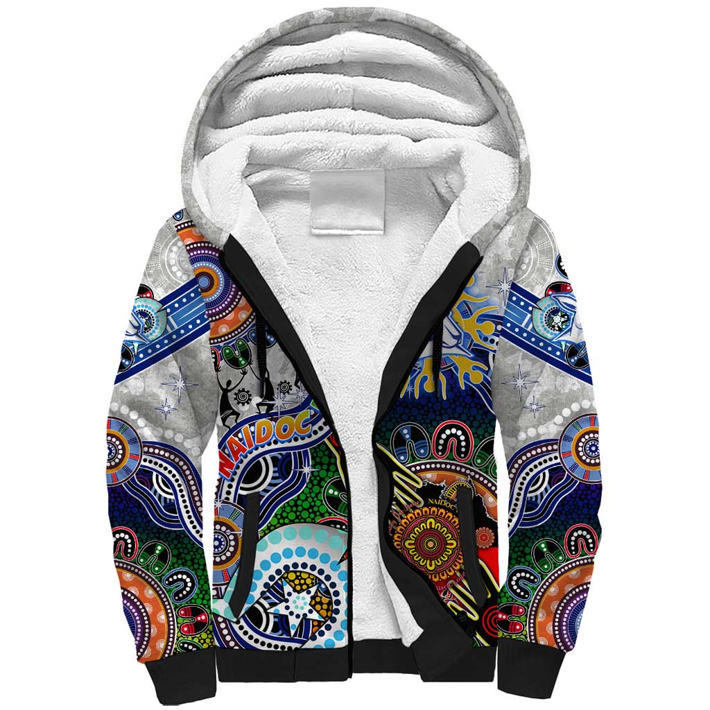 Custom NAIDOC Week 2024 North Melbourne Kangaroos Sherpa Hoodie Australia Aboriginal Dot Painting