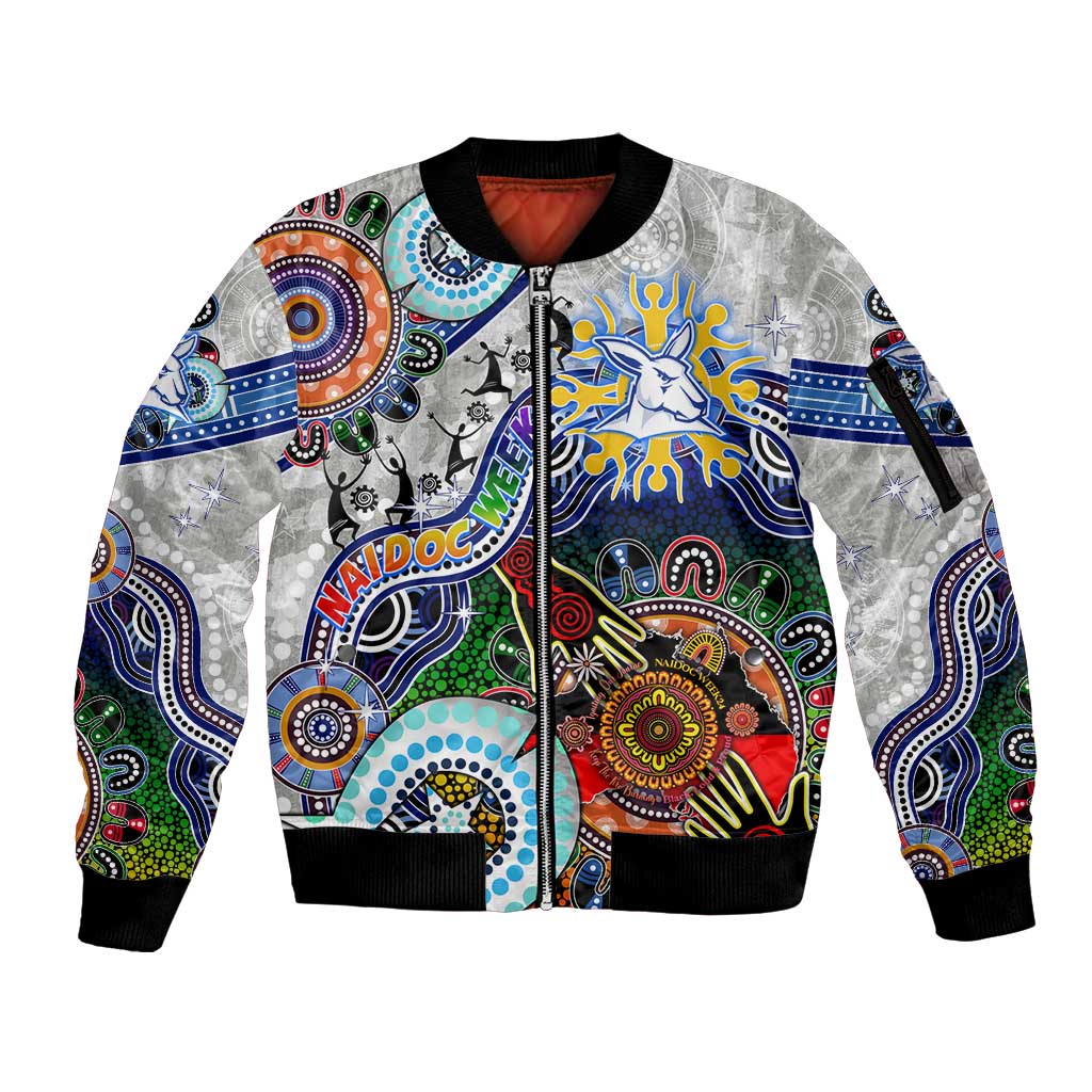 Custom NAIDOC Week 2024 North Melbourne Kangaroos Sleeve Zip Bomber Jacket Australia Aboriginal Dot Painting