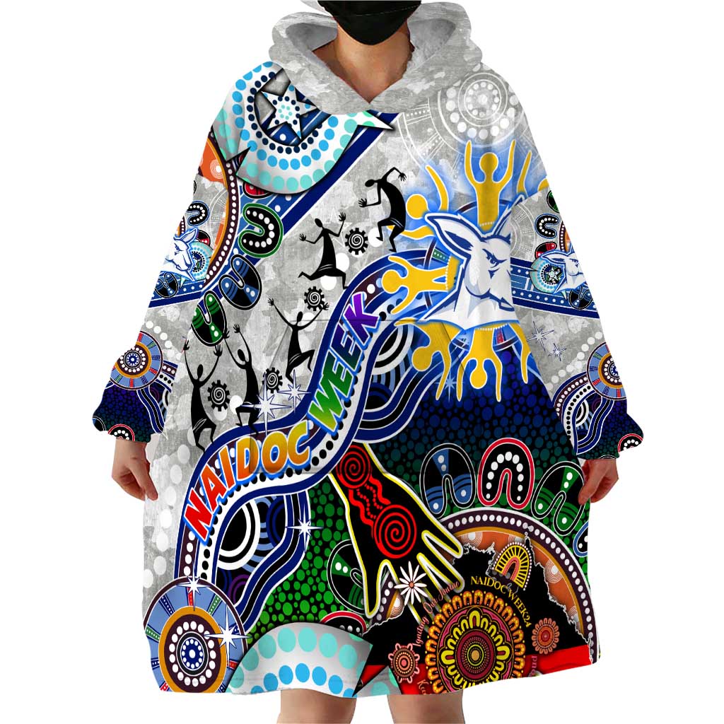Custom NAIDOC Week 2024 North Melbourne Kangaroos Wearable Blanket Hoodie Australia Aboriginal Dot Painting