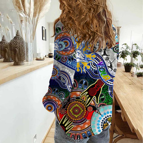 Custom NAIDOC Week 2024 North Melbourne Kangaroos Women Casual Shirt Australia Aboriginal Dot Painting