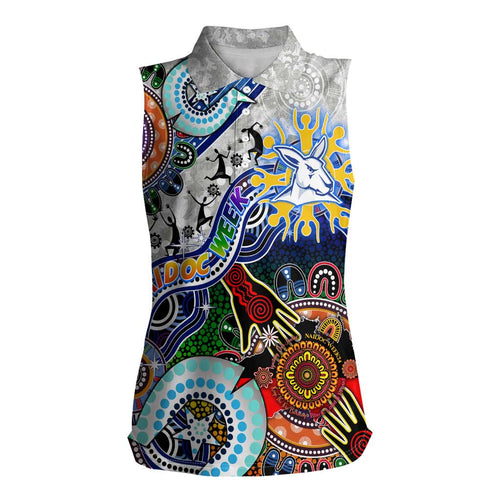 Custom NAIDOC Week 2024 North Melbourne Kangaroos Women Sleeveless Polo Shirt Australia Aboriginal Dot Painting