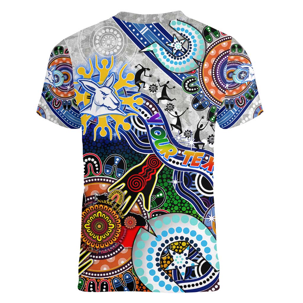 Custom NAIDOC Week 2024 North Melbourne Kangaroos Women V-Neck T-Shirt Australia Aboriginal Dot Painting
